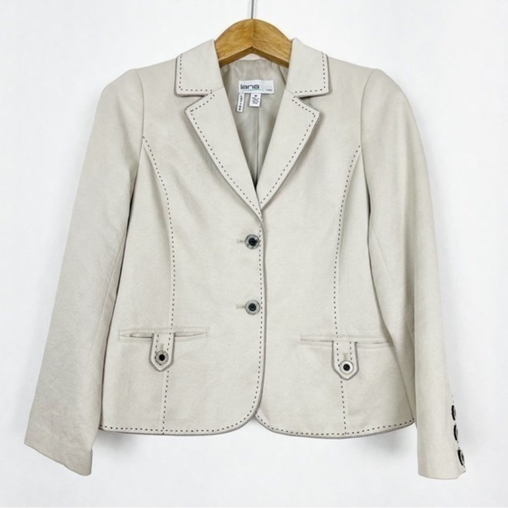 Lana Lee Petite Blazer Cream‎ with Black Stitching 2-Pockets Size 8p